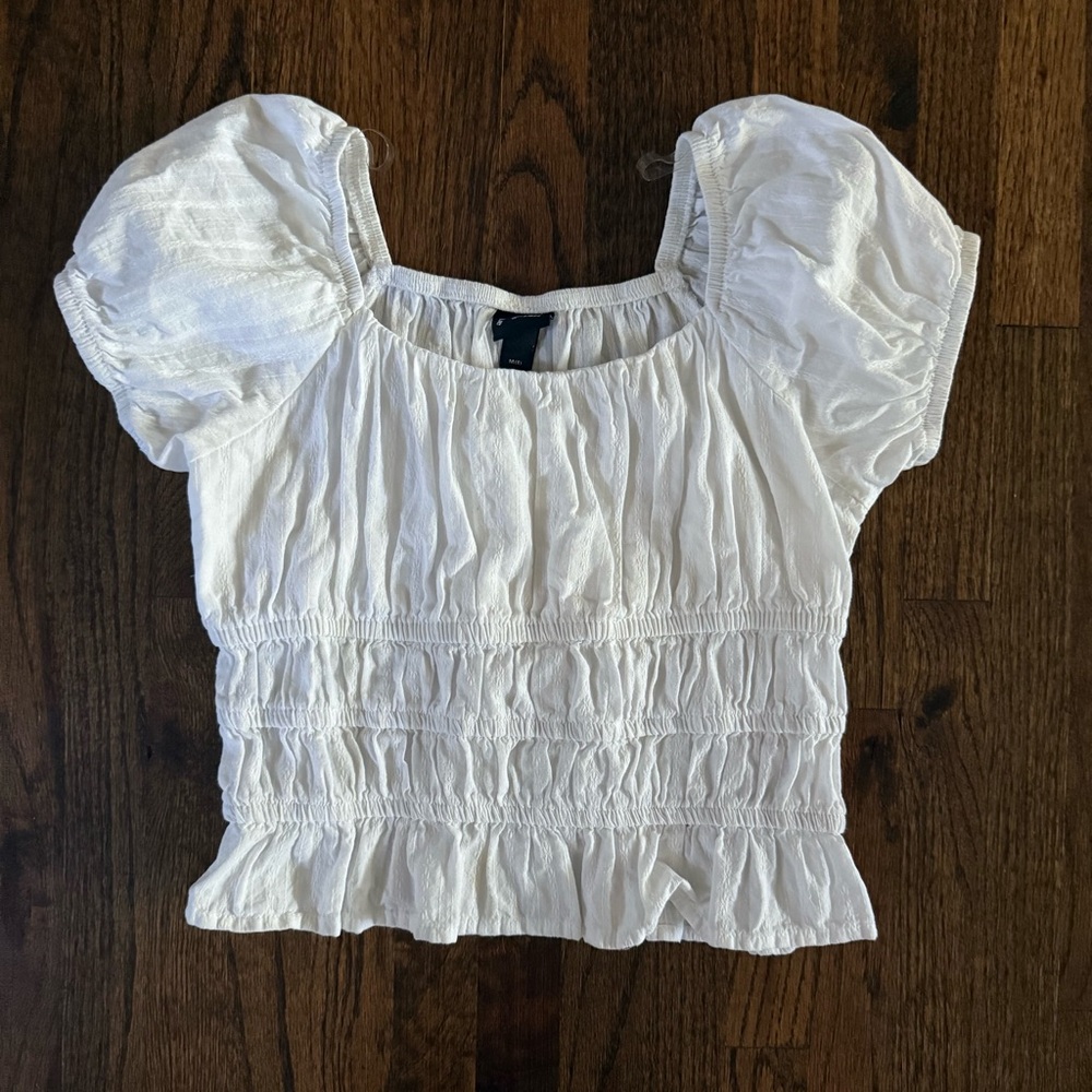 Art Class White Puff Sleeve Smocked Top - Size Medium 8